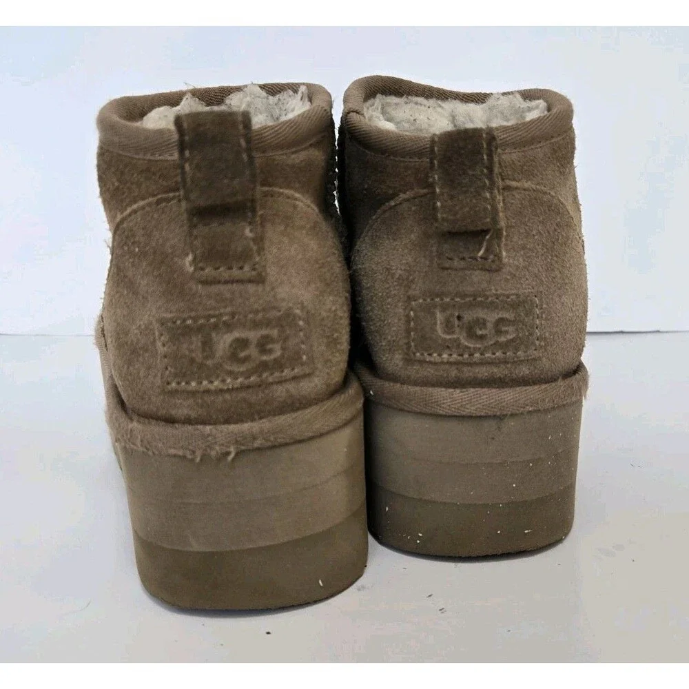 Ugg Boots Womens Size 7 Classic Ultra Mini Platform Burnt Cedar Suede Ankle